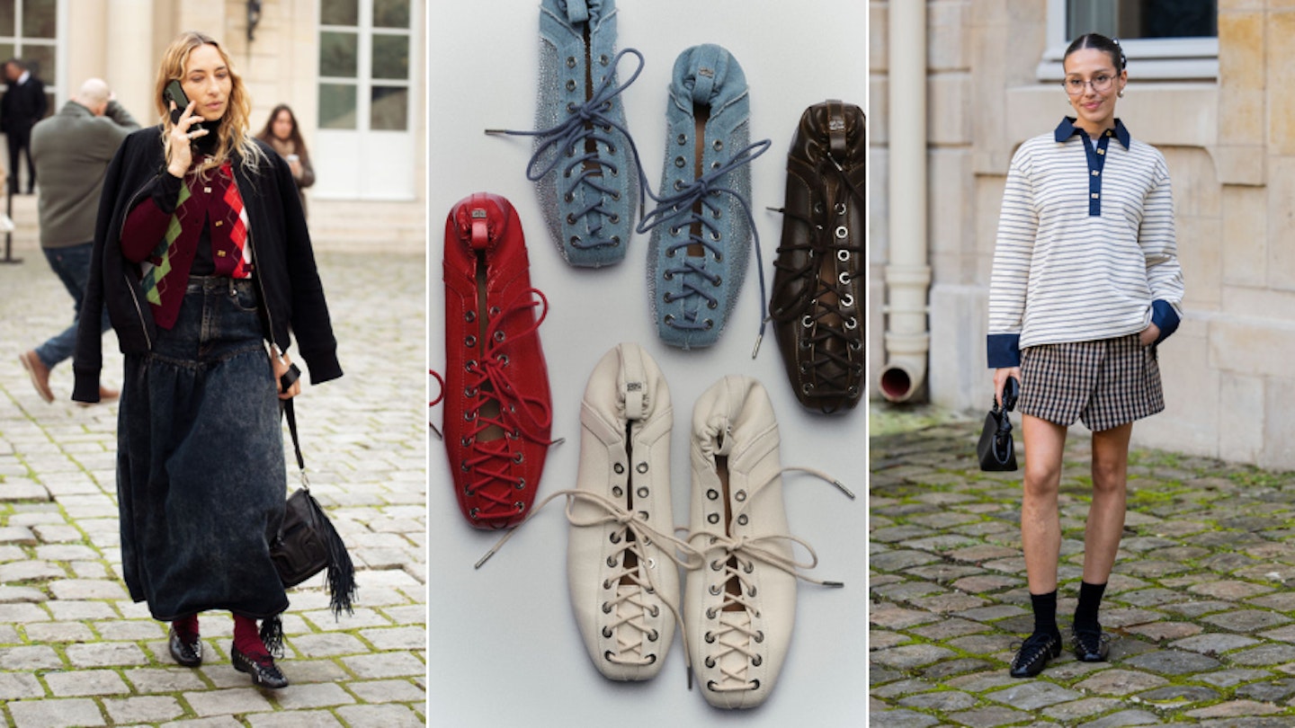 Ganni lace-up ballerinas