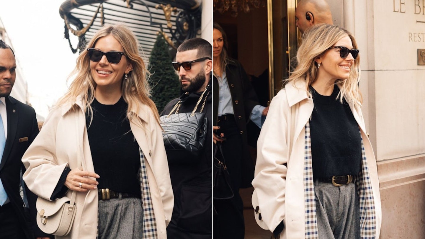sienna miller wearing sezane trench coat